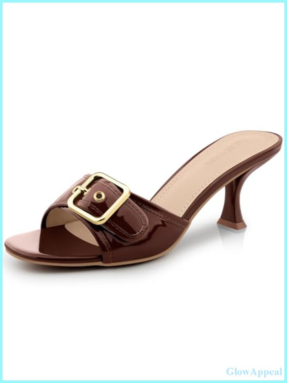 Women's Kitten Heel Mule Sandals Square Open Toe Faux Leather Slip On